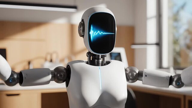 humanoid robot with a digital mind contemplating artificial intelligence depicting advanced machine learning and future technology in a modern lab