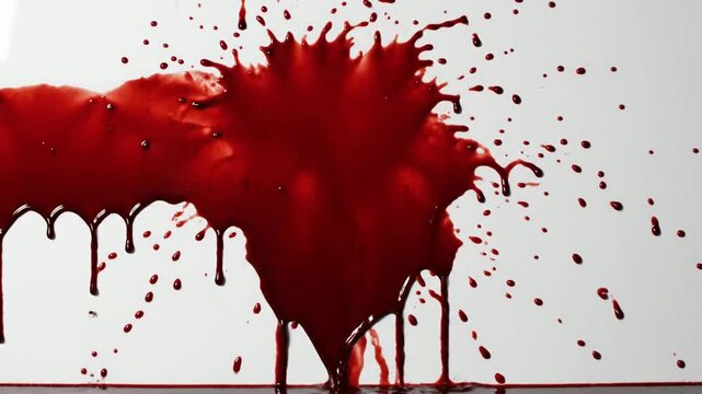Dramatic Crimson Liquid Splatter | Intense Spreading and Dripping on White Background