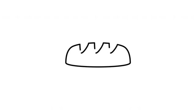 Minimalist outline animation of french baguette loaf bakery bread icon drawing on and fading out. Features a clean pop up style in 3 color setups.