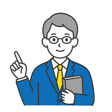 指をさすメガネの男性