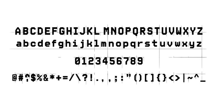 Digital Display of Uppercase and Lowercase Letters Numbers and Symbols on a Grid Featuring Typography, Font, Characters with Text