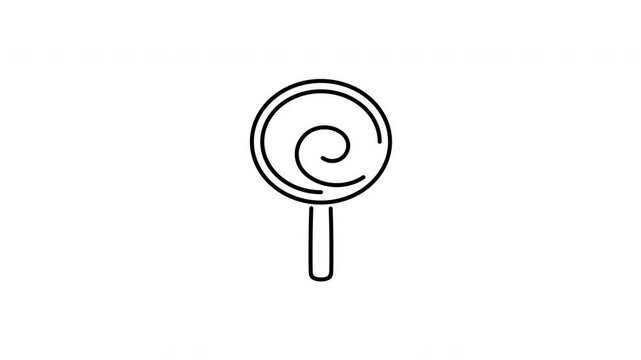 Minimalist outline animation of sweet swirl round lollipop candy stick icon drawing on and fading out. Features a clean pop up style in 3 color setups.