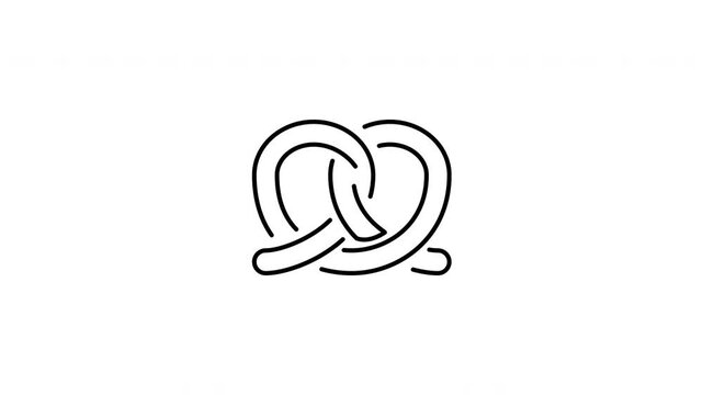 Minimalist outline animation of traditional baked pretzel knot bread icon drawing on and fading out. Features a clean pop up style in 3 color setups.