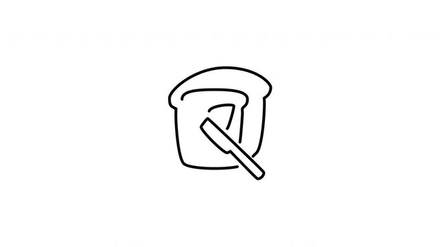 Minimalist outline animation of toast slice of bread with fruit jam icon drawing on and fading out. Features a clean pop up style in 3 color setups.
