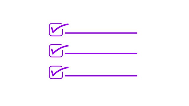Minimalist animated checklist featuring progressive checkmark completion 4k video.