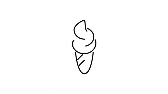 Minimalist outline animation of sweet frozen soft serve ice cream cone icon drawing on and fading out. Features a clean pop up style in 3 color setups.