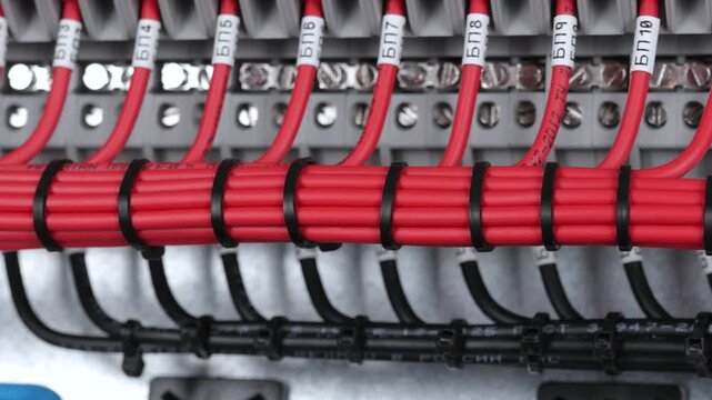 Marking electrical wiring wires with thermally printed nylon tape. 