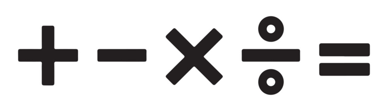 Collection of essential mathematical operator symbols including plus minus multiplication and division.
