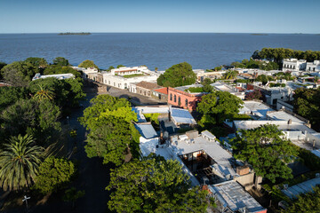Naklejka premium Aerial view of the historic buildings in Colonia, Uruguay, South America