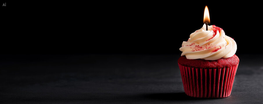 Red velvet cupcake with candle