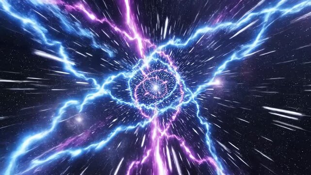 hyperspace warp speed jump featuring neon light trails in a futuristic cosmic tunnel illustrating advanced space travel.