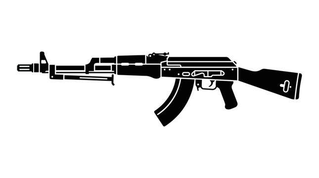 Silhouette of an AK-47 assault rifle on a white background
