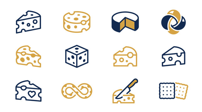 Various cheese types and symbols icons.
