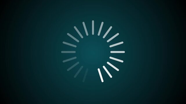 Minimalist white radial loading spinner animation on dark green background.