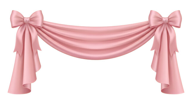 Elegant pink silk fabric curtain swag with decorative bows for wedding or celebration decoration