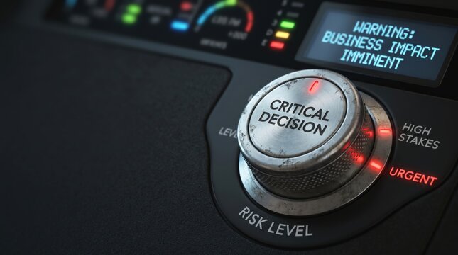 high stakes decision making concept. Control knob labeled "Critical Decision" with warning display