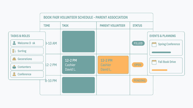 Back-To-School Book Fair Volunteer Schedule for Parent Association