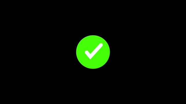 check mark icon animation. tick confirm correct accept select check box circle sign symbol on black background Bk video
