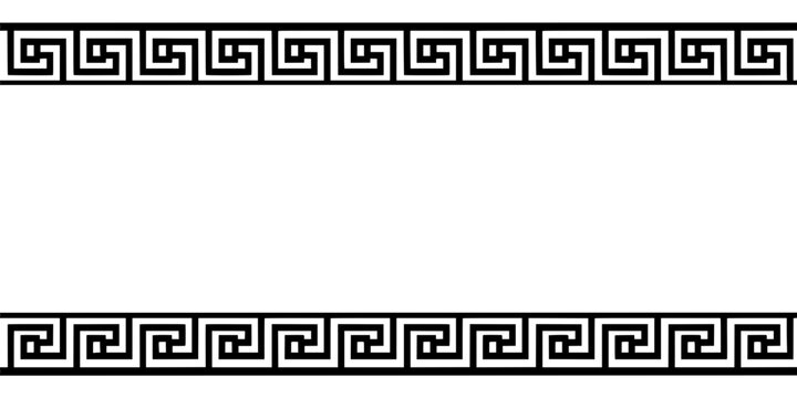 Symmetrical Black and White Border Design Featuring a Repeating Greek Key Pattern Featuring Line, Art, Decoration with Frame