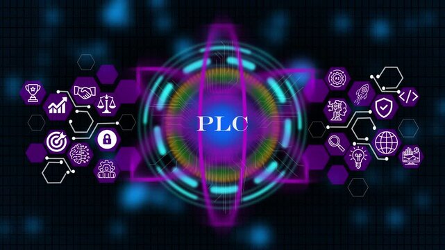 PLC  Businessman writing on laptop showing glowing shield ai agent icons, dark tech setting shows smart technology, ai interface, marketing strategy and digital advertising concept.4k video 