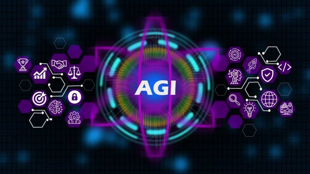 AGI Businessman writing on laptop showing glowing shield ai agent icons, dark tech setting shows smart technology, ai interface, marketing strategy and digital advertising concept.4k video 
