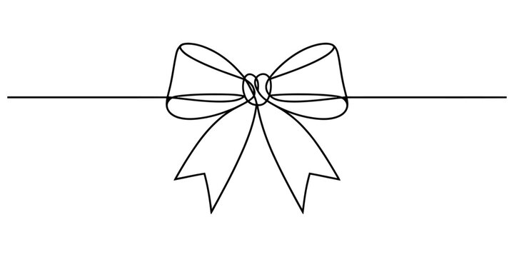 Continuous single line drawing of a decorative ribbon gift bow for holidays and celebrations