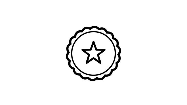 Minimalist black and white line art illustration of a star badge icon.