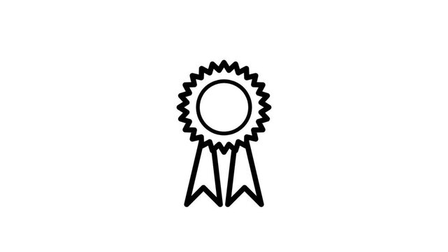 Minimalist black line art animation of a reward ribbon icon on a white background.