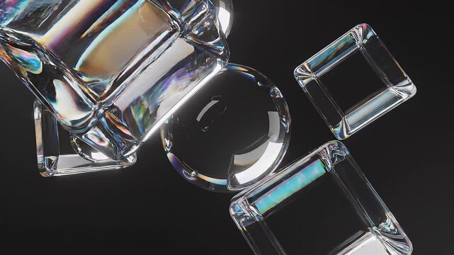 3D Glass Morphism Abstract Background Transparent Shapes Floating Seamless Loop Animation