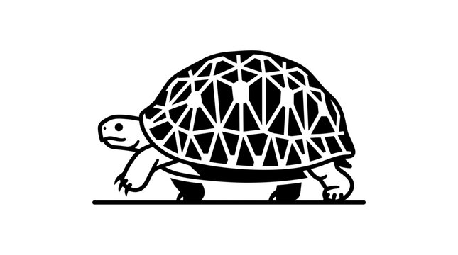 Stylized Geometric Tortoise Illustration, Black and White Line Art