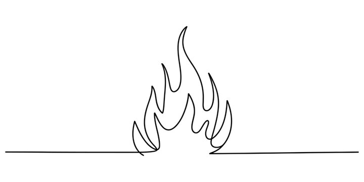 Continuous single line drawing of a flame fire icon