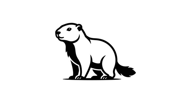 Stylized Groundhog Silhouette, Black and White Vector Illustration