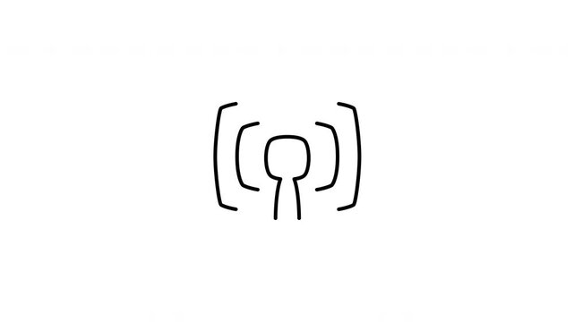 Minimalist outline animation of wireless radio antenna tower signal broadcast icon drawing on and fading out. Features a clean pop up style in 3 color setups.