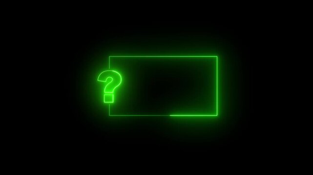 Question mark neon sign light on black background. Quiz trivia game competition. blue neon question mark frame for quizzes and FAQs. Game announcement neon message. Answer question, mark neon sign