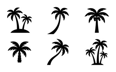 Fototapeta premium Palm Tree Silhouettes: Tropical Island Icons, Vector Set for Summer Vacation and Beach Designs