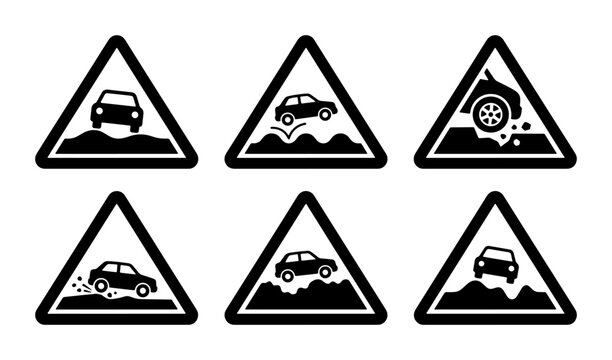 Rough Road Warning Signs, Bumpy Surface Icons, Uneven Ground Symbols, Driving Hazard Alerts