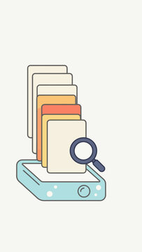 Scanner with stack of papers and magnifying glass