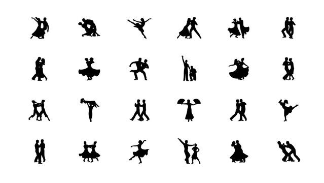 Figures Set of Dance Silhouettes Showing Different Poses and Movements on a Clean White Background Featuring Dancer, Pose