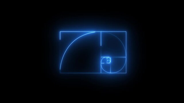 lowing neon Golden Ratio Fibonacci sequence golden number icon on black background. Golden ratio transparent video. neon Fibonacci spiral golden ratio icon. 4k motion video animation