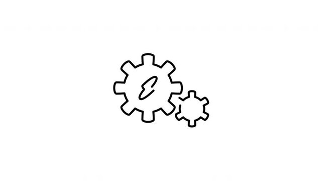 Minimalist outline animation of mechanical gear with electric bolt lightning icon drawing on and fading out. Features a clean pop up style in 3 color setups.