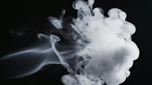 Ethereal White Smoke Cloud Expanding in Slow Motion on Black Background