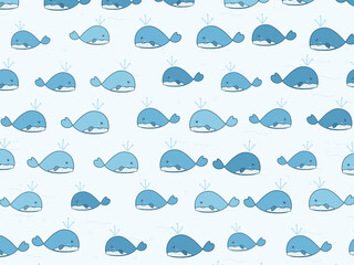 Fototapeta premium Happy Whales Ocean Waves Children Background Vector