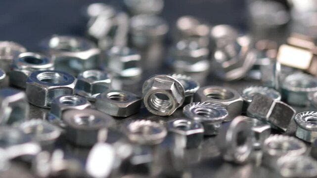 Metal screws for fastening equipment. Soft focus. Close-up. 