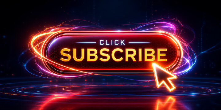 Neon subscribe button with cursor on screen