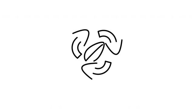 Minimalist outline animation of organic leaf recycling arrows circle processing icon drawing on and fading out. Features a clean pop up style in 3 color setups.