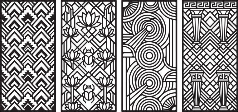 Geometric patterns, black and white designs, seamless textures, abstract backgrounds, vector illustrations