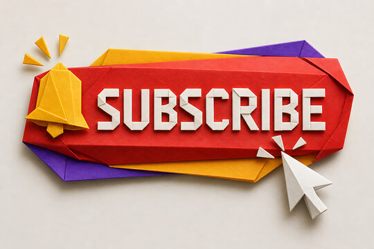 Subscribe now and get notified with colorful 3D paper subscribe button