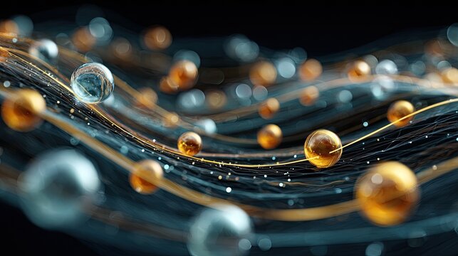 Abstract digital art of glowing spheres connected by luminous strands