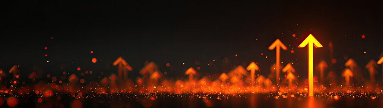 Fiery upward arrows ascend from glowing embers against dark backdrop