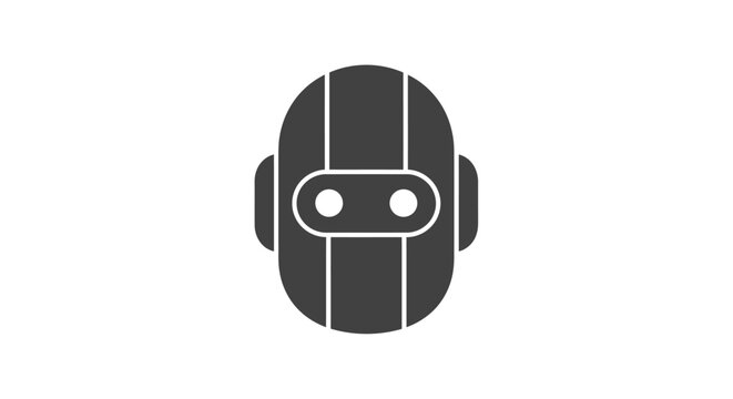 Minimalist monochrome robot head illustration on a white background, futuristic design concept